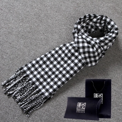 Black and white lattice imitation cashmere men scarf