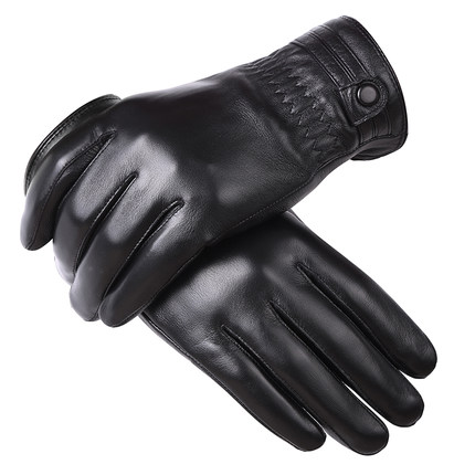 Mens leather gloves plus velvet thick warm gloves